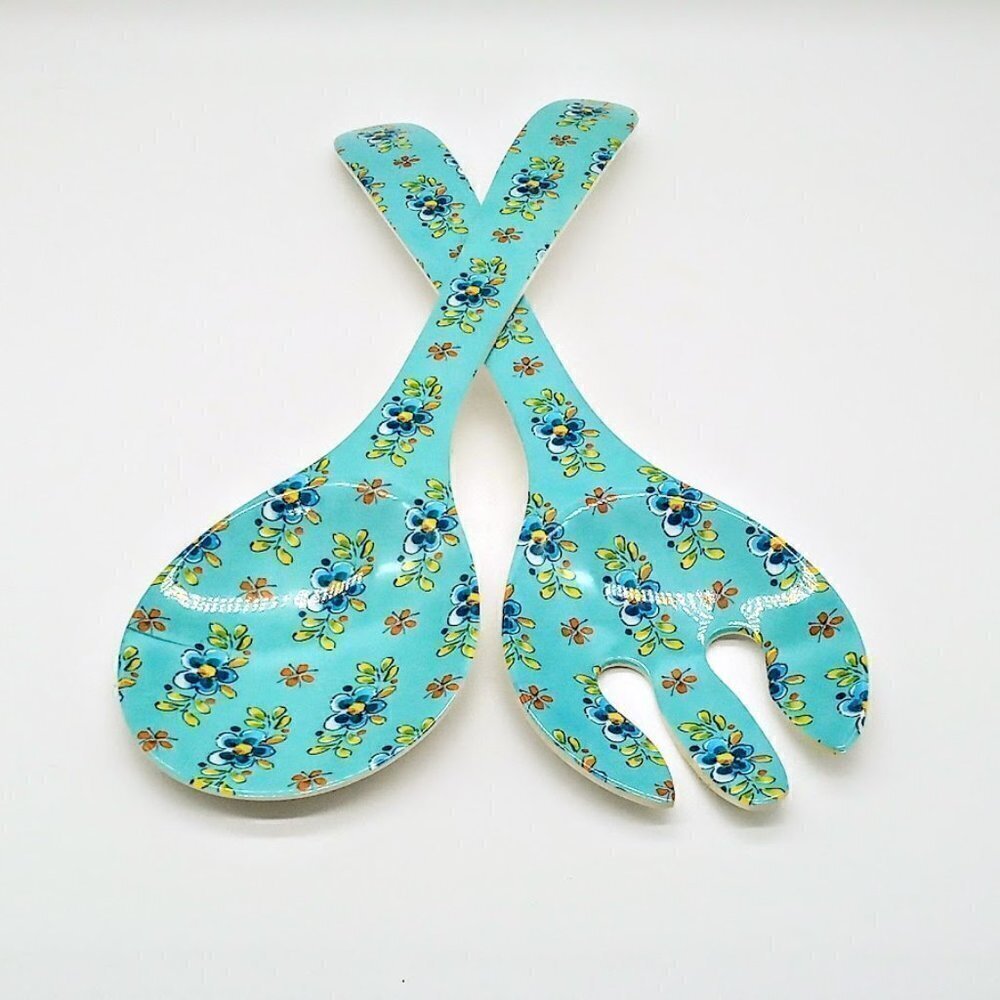Le Cadeaux Madrid Turquoise Melamine Salad Serving Fork & Spoon